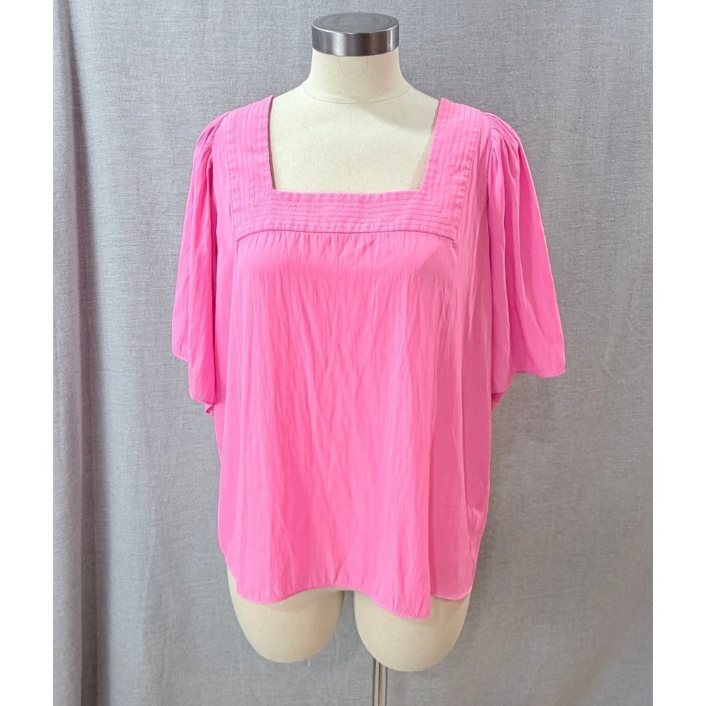 Ramy Brook Pink Square Neck Short Sleeve Blouse Top Sz L Coquette